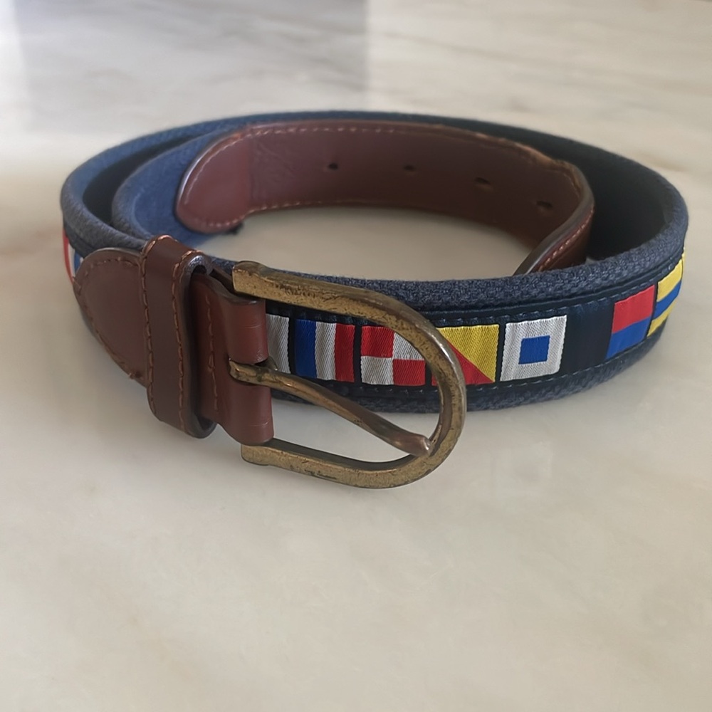 SOUTHERN TIDE Men's ST Leather Canvas Nautical Flag Belt Size 30